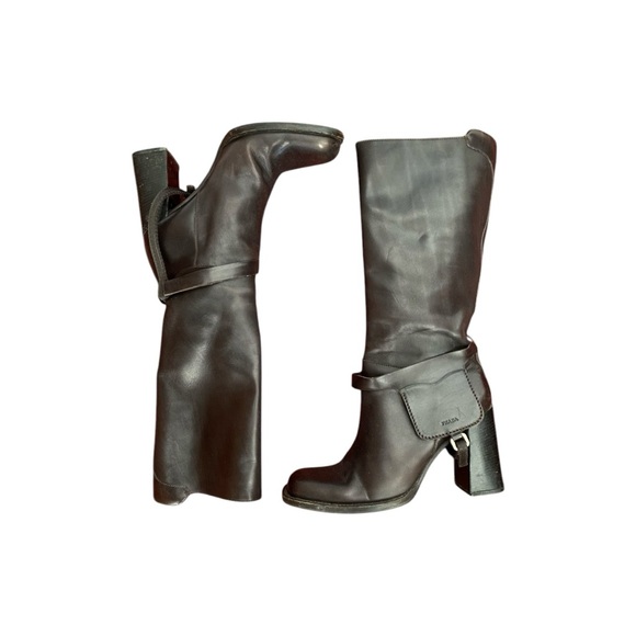 Vintage Rare 1999 Prada Brown Leather Harness Boots Size EU 40/US 9.5 - Picture 2 of 12